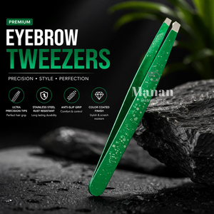 Pinzas para Cejas Verdes de Acero Inoxidable con Punta Inclinada, Herramienta de Belleza para Depilación de Precisión, Agarre Antideslizante - Product Image 2