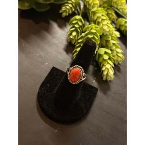 Navajo-Made Spiny Oyster & Sterling <b>Silver</b> Boho <b>Statement</b> <b>Ring</b> Geometric Cut Gemstone with Smooth Coral Everyday Wear - Product Image 4
