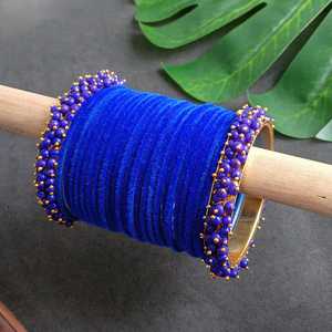 Bijoux indiens plaqué or fausse perle perlée velours bleu bracelet de mariée ensemble pour femmes bijoux en gros - Product Image 2