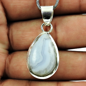 Colgante elegante con forma de lágrima de ágata de encaje azul natural, joyería Bohemia hecha a mano de plata de ley 925, precio directo de fábrica - Product Image 2