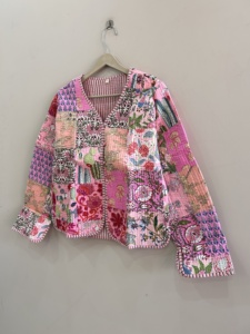 Veste matelassée en coton indien faite à la main, motif floral, manteau d'hiver rembourré - Product Image 3