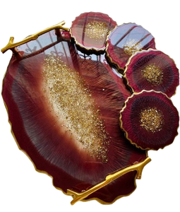 <b>Snack</b> Serving <b>Trays</b> High Demand Resin Decorative Serving <b>Tray</b> with Matching Coaster Attractive Design <b>Tray</b> for Home Kitchen Use - Product Image 1