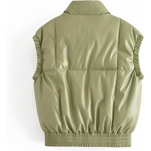 Vente chaude nouveau Style femmes bouffant gilet col montant fermeture éclair sans manches veste vêtements d'extérieur décontracté mode gilet pour les femmes - Product Image 2