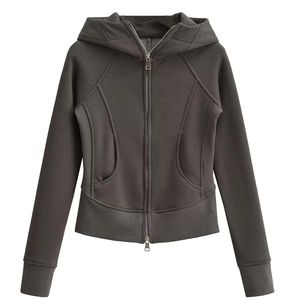 Sudadera con Capucha para Mujer, Informal, Cómoda, con Cierre, Nueva, de Algodón, Corta, a la Moda, Holgada, de Felpa - Product Image 1