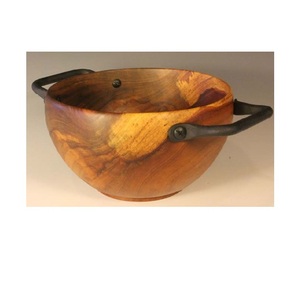 Tazón de madera con Mango de metal, cuenco redondo para servir, artesanal, para fabricación desde la India - Product Image 1