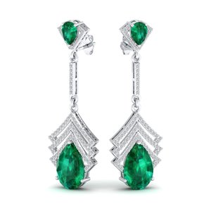 Boucles d'oreilles pendantes REYES de luxe en or 14 carats avec émeraude et moissanite pour femmes, certifiées GRA, bijoux fins pour les fêtes - Product Image 1