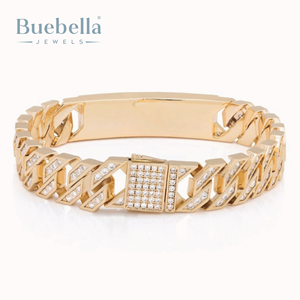 Hot Sale 12mm 925 <b>Silver</b> 18K Gold Plated Hip Hop Round Diamond Plate <b>Bangle</b> Bracelet <b>for</b> <b>Men</b> - Product Image 2