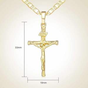 Vintage Christian 14K <b>Gold</b> Plated <b>Cross</b> <b>Necklace</b> for Women Crucifix Pendant 45cm - Product Image 1
