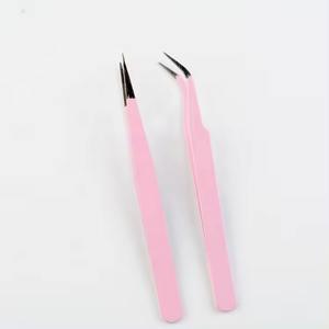 Juego de Pinzas Profesionales de Acero Inoxidable Rosa y Plateado con Punta Puntiaguda para Extensión de Pestañas de Volumen - Product Image 5