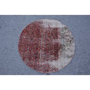 Tapis Turc Vintage Rouge Beige 3.4 X 3.4ft Grande Surface Laine Patchwork Design pour Couloir ou Chambre à coucher Latex Soutenu - Product Image 1