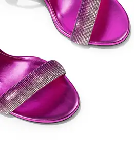 Sandales à talon fuchsia stratifié nappa et fuchsia/argent strass sur bride avant pour la vente en gros