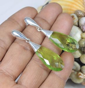 อัญมณีควอตซ์สีเขียวเงินสเตอร์ลิง925แท้สวมใส่ทุกวันต่างหูห้อยสีเขียวน้ำหนักเบาเครื่องประดับขายส่ง - Product Image 3