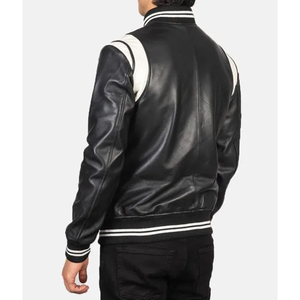 Nouvelle arrivée Veste de baseball lourde de style universitaire avec manches en cuir personnalisées et patchs brodés en chenille - Product Image 4