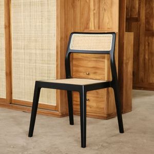Silla de comedor de madera maciza con estilo moderno y acabado de ratán natural Silla de hotel de restaurante negra para uso en muebles para el hogar - Product Image 2
