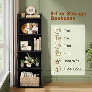 Estantería de Estilo Nórdico de 5 Niveles <span class=keywords><strong>con</strong></span> Luces LED, Estantería Decorativa Inclinada para Sala de Estar, Librería de Madera - Product Image 6