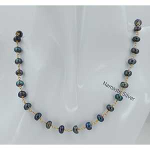 Handmade Freshwater Peacock <b>Black</b> Pearl Sterling Silver <b>Necklace</b> Single Line Beads Strand Gold Filled Freshwater Pearl <b>Necklace</b> - Product Image 3