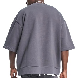 Alta calidad 100% algodón hombres francés Terry camiseta venta al por mayor personalizable acanalado cuello redondo manga corta 260 gramos sudadera - Product Image 4