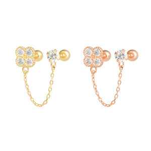 Orecchini da donna alla moda in oro 14k Fine orecchini per festa a catena cerchio fiori zirconi Piercing cubico regali all'ingrosso K-gioielli - Product Image 1