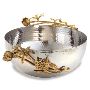 Bol de serveur à tige de feuille en acier inoxydable de haute qualité avec tige de fleur décorative en laiton Bol à noix à condiments de qualité supérieure - Product Image 1