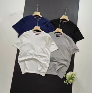 Camiseta de Verano Casual para Hombre, 100% Algodón, Manga Corta, Corte Holgado, Color Sólido Simple, Logotipo Bordado, Camisetas Tejidas - Product Image 2