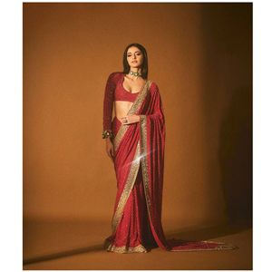 Sari de Seda Georgette Pura con Blusa Bordada de Gujarat para Mujer, Exportado por R & D - Product Image 1