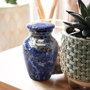 Small Keepsake Cremation <b>Urn</b> <b>for</b> <b>Ashes</b> Handcrafted Metal Memorial <b>Urns</b> Blue Agate Marble Finish <b>Mini</b> <b>Urn</b> with Secure Threaded - Product Image 4