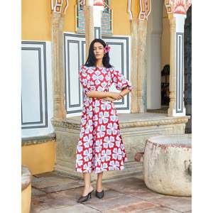 Robe de soirée Sanganer style bohème décontracté, taille unique/XS, en viscose respirante, longueur ras du sol, motif uni, taille naturelle, approvisionnement ODM - Product Image 5