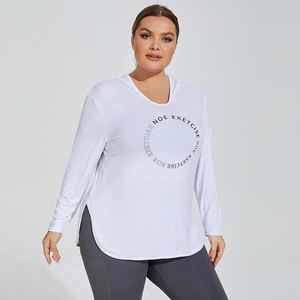 Top deportivo informal de talla grande con capucha para mujer, manga larga, ligero, para gimnasio, correr, estampado sólido, transpirable, sin cuello - Product Image 1