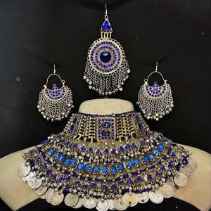 Ensemble de bijoux afghans classiques en acier inoxydable pour femmes avec des motifs traditionnels, des cristaux en strass, des tenues de mariée tendance pour les festivals - Product Image 6