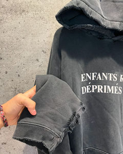 เสื้อฮู้ดดี้ผู้ชายทรงหลวม ไหล่ตก พิมพ์ลายตัวอักษร สกรีนลาย ผ้าฝ้ายออร์แกนิคน้ำหนักมาก ล้างสีแบบดิสเทรส - Product Image 3