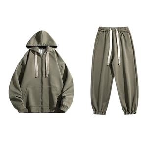 Conjunto Deportivo de Dos Piezas para Parejas, Ropa Deportiva Informal para Correr, Traje de Color Sólido para Hombre y Mujer, Chaqueta con Capucha y Cordón, Pantalones de Moda, 100% Algodón - Product Image 4