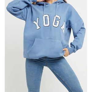 Autumn <b>Women's</b> Custom Blue Yoga <b>Slogan</b> Oversized <b>Hoodie</b> with Embroidered Logo Cropped for Yoga & Gym Workout - Product Image 1