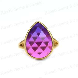 Nouvelle arrivée solide 925 en argent Sterling Bio couleur violet Tourmaline poire Checker coupe lunette bague de réglage pour les femmes bijoux fins - Product Image 1