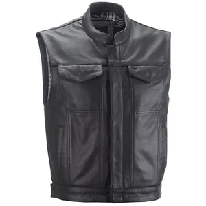 Hot Sale High Quality Men Biker Leather Vest Motorcycle Clothing Leather Motor Bike Vest For Sale