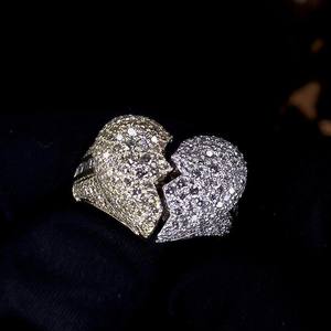 Bague de luxe Hip Hop sertie de diamants, personnalisée, en moissanite VVS taille ronde, design en forme de cœur, pour hommes et femmes - Product Image 5