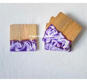 Newest Beset Design Mango Wood Epoxy Resin 4 Pcs <b>Set</b> <b>Square</b> Wooden Coaster Wooden Holder Quality Handicrafts Kitchen Blanks - Product Image 1