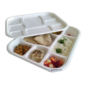 À prix réduit populaire 8CP classique canne à sucre pulpe repas plateau couvercles écologique biodégradable blanc assiettes cantine repas à emporter - Product Image 1