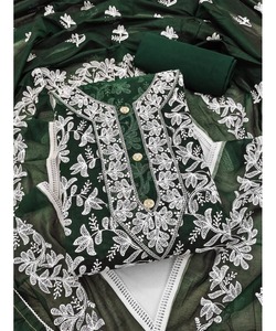 Robe longue modeste de boutique pakistanaise pour femmes en ensembles de kurta en organza brodé, salwar kameez cousu, ensemble dupatta - Product Image 1