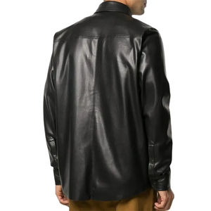 Custom Men Long Sleeve 100% Leather Finished Eco-Friendly Breathable Shirt with Two Front Patch Pockets - Product Image 3