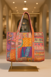 Grand sac fourre-tout en coton matelassé fait à la main pour femmes, style bohème vintage, fermeture éclair personnalisée, écologique, élégant, léger, marché de printemps - Product Image 2