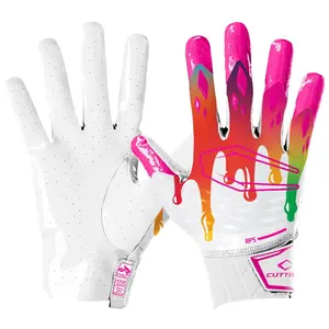 Guantes de fútbol americano para niños de la marca Handlady, stock al por mayor, revestimiento de silicona de cuero sintético dorado, gran agarre antideslizante - Product Image 1