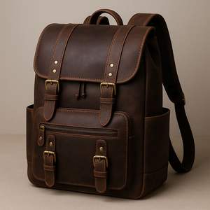 Nouveau sac à dos vintage en cuir véritable pour hommes, multi-poches, fabriqué à la main, durable et élégant - Product Image 2