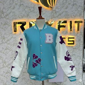 Top Sale Your Own Logo Embroidered Wool and Silk Men's Jacket with <b>Covered</b> <b>Button</b> Closure versity jackets Lettermen jackets - Product Image 6