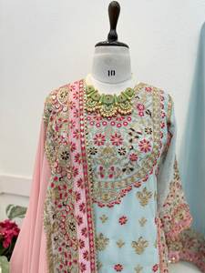 ชุดสلوارผ้าจอร์เจียต์เทียมปักลายลูกปัดสำหรับงานปาร์ตี้และเทศกาล ดีไซน์ล่าสุดจาก Fab Zone คุณภาพสูง - Product Image 2