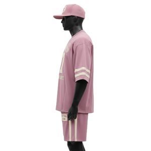 <b>Men</b> Football <b>Short</b> Set High Quality 220 GSM Polyester Interlock Smooth Feel <b>Pink</b> Cream Contrast Panel Logo for <b>men's</b> <b>short</b> set - Product Image 3