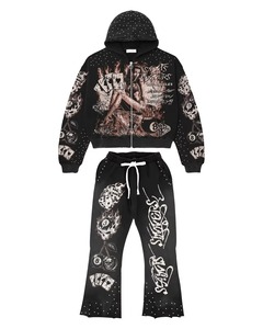 Custom Distressed Streetwear <b>Hoodie</b> and Pants Set Tracksuits for Men Blank Sweatpants and <b>Hoodie</b> Set Cotton Track Suit - Product Image 1