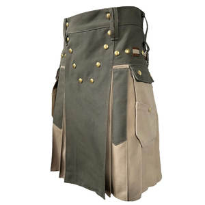Kilt utilitaire en denim durable bicolore vert olive et kaki pour hommes, boucle tactique et fermeture à bouton - Product Image 4