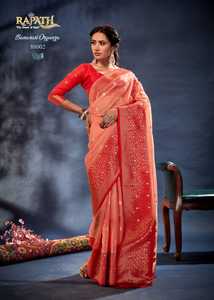 Sari de Órganza de Seda Banarasi con Pallu Enriquecido en Contraste para Mujer, para Ocasiones Especiales, Marca FABZONE - Product Image 2