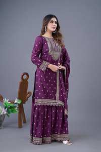 Haute qualité lourde brodé Salwar Kameez pakistanais-indien Sharara robe de mariée dans le style de fête occasions spéciales de mariages - Product Image 2