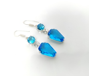 ต่างหูทรงโลงศพประดับโทแพซสีน้ำเงิน ชุบทอง 18K ทำมือ สไตล์โบฮีเมียน ประดับมุก ดีไซน์ทันสมัย เหมาะสำหรับงานแต่งงาน - Product Image 3